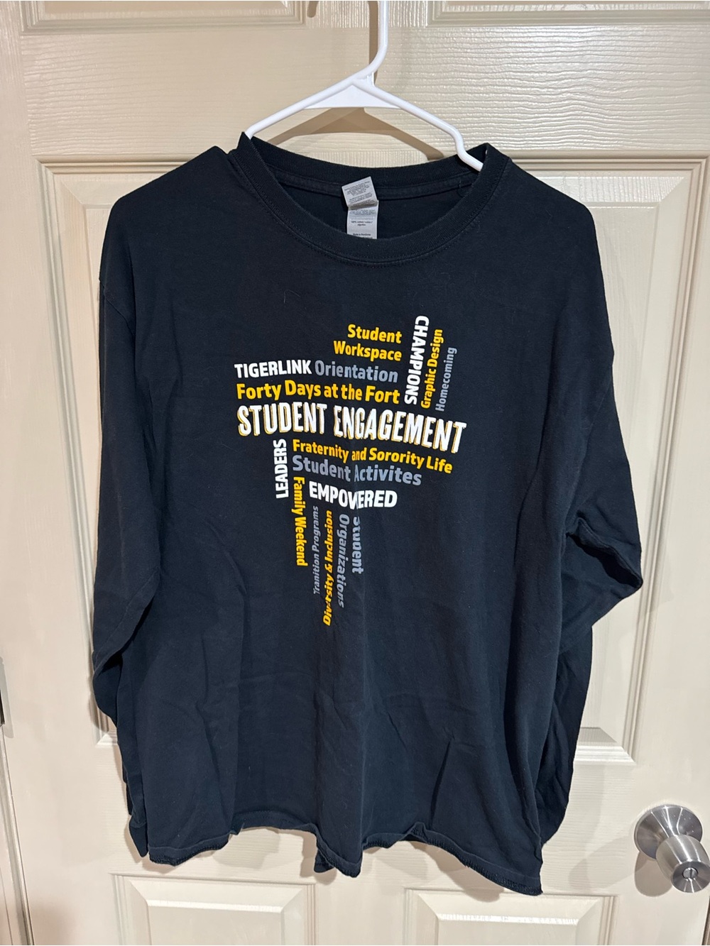Fort Hays State University Yellow and White Student Engagement Word Cloud Tee